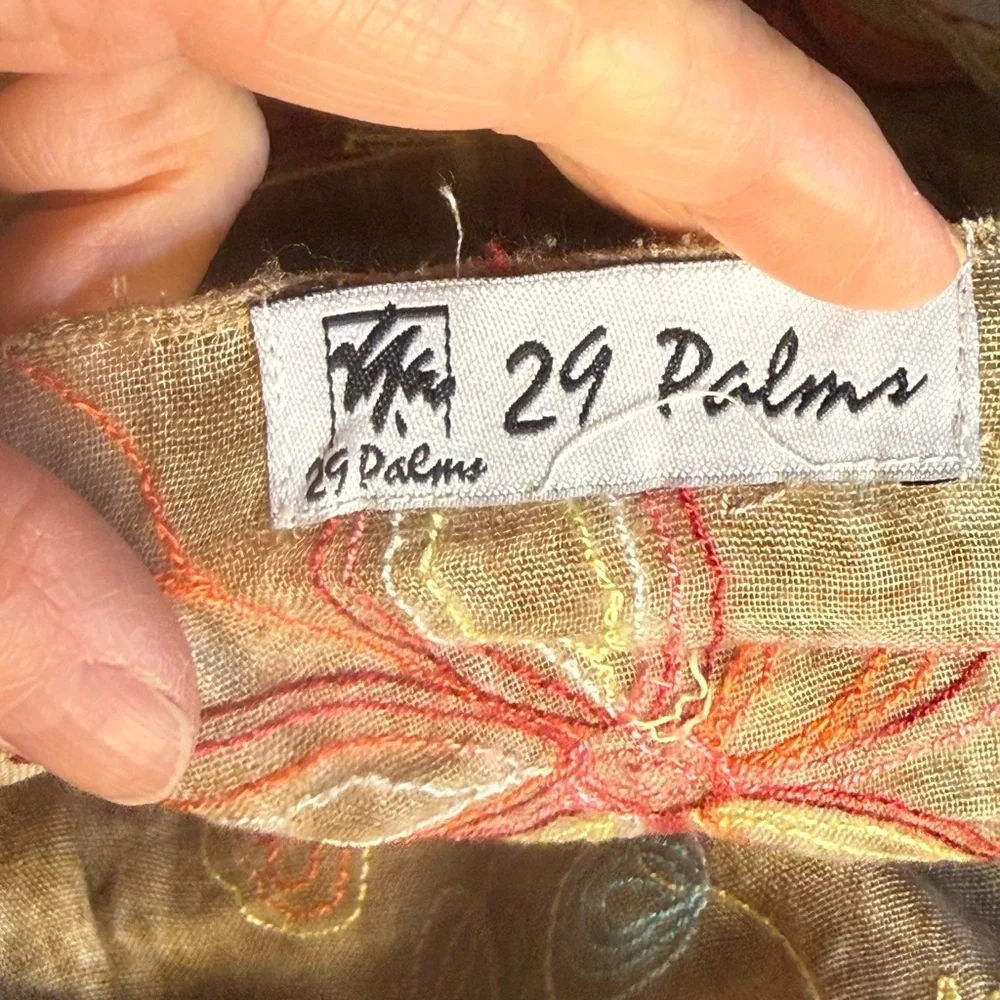 Rare Haw by Twentynine‎ Palms Tan Oversize Floral Embroidered Scarf